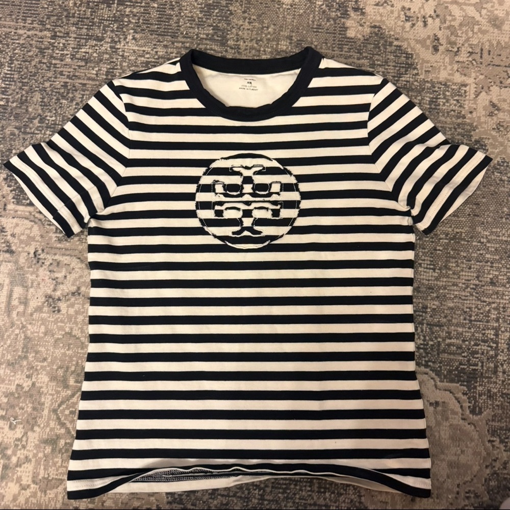 Tory Burch black and white striped tee